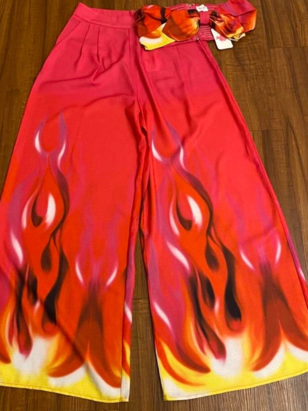 Ladies Two piece Bandeau Top with Matching Wide Leg pants
